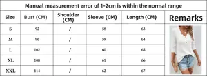 Size chart for women's waffle knit V-neck long sleeve T-shirt with measurement details
