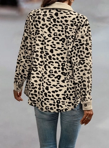 Detail view of the leopard print corduroy jacket showing texture and back silhouette