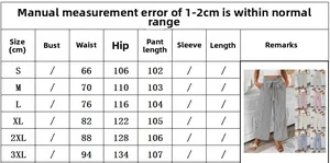 Detailed size guide table for women's striped straight-leg pants with S-3XL measurements