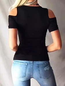 Damen-T-Shirt in Schwarz mit schulterfreiem Design und figurbetonter Passform