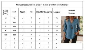 Detailed size chart for women V-neck T-shirt with bust and length measurements in cm