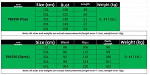 Size chart showing bust and waist measurements for women plus size long sleeve set