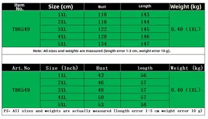 Detailed size chart for elegant solid color round neck dress with measurements in 1XL to 5XL