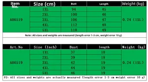 Detailed size chart for plus size skirt set showing measurements from 1XL to 5XL