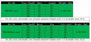 Tableau des tailles détaillé pour ensemble t-shirt et pantalon femme grande taille