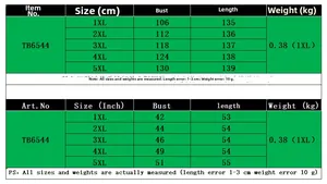 Detailed size guide in CM and Inch for plus size elegant long sleeve dress TB6544