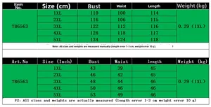Size guide for printed dress showing measurements from 1XL to 5XL in cm and inches