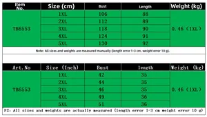 Size chart for V-neck corduroy dress showing 1XL to 5XL dimensions in cm and inches
