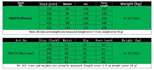 Guide des tailles détaillé pour pantalons grande taille avec mesures de 1XL à 5XL