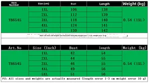 Detailed size chart for short sleeve printed dress with bust and length in CM and INCH