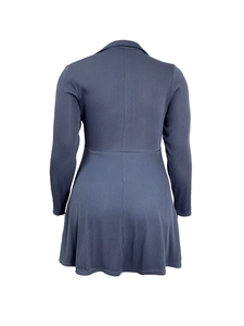 Detail view of long-sleeve ribbed corduroy V-neck dress back with elegant A-line silhouette