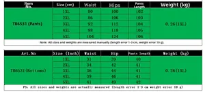 Tableau des tailles détaillé pour pantalons évasés grande taille femme du 1XL au 5XL