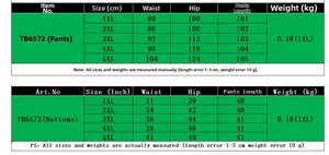Detailed size chart for TB6572 plus size trousers with CM and inch measurements