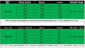 Size chart for plus size polka dot maxi dress TB6592 in cm and inches 1XL to 5XL