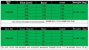 Guide des tailles pour robe grande taille TB6539 avec mesures de 1XL à 5XL