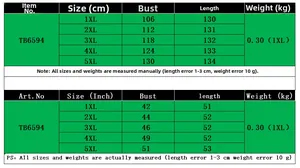 Tableau des tailles détaillé pour robe imprimée grande taille de 1XL à 5XL avec mesures