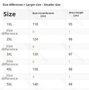Detailed size chart for women's striped long sleeve dress with bust and length measurements
