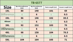 Detailed size chart for plus size wide leg pants showing measurements from 1XL to 5XL