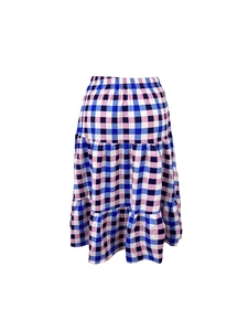 Jupe mi-longue à carreaux grande taille pour femmes avec volants et taille élastique
