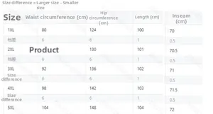 Size guide for women's plus size trousers showing measurements from 1XL to 5XL in cm