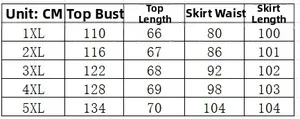 Detailed size chart for plus size women's elegant set with measurements in CM