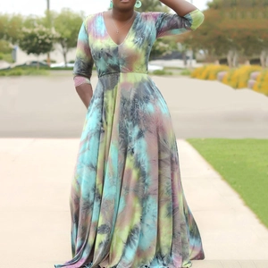 Robe Longue Maxi à Manches Longues et Col en V pour Femmes Grandes Tailles Élégante Taille Haute avec Ceinture