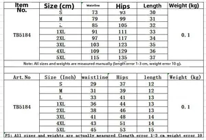 Detailed size chart for high waist sports shorts in S-5XL with CM and Inch measurements