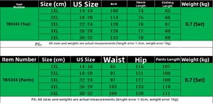Size chart for women plus size two-piece hoodie set TB5343 with measurements in 1XL to 5XL