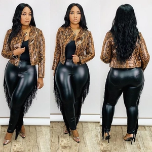 Damen Sexy Hohe Taille Quaste Fransen PU Leder Hose Einfarbig Slim Fit Party Clubwear Übergröße Skinny Hose