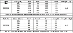 Detailed size chart for plus size floral dress showing CM and Inch measurements