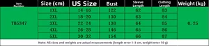 Tabella taglie dettagliata per camicia stampata taglie forti TB5347 dalla 1XL alla 5XL