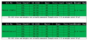 Detailed size chart for plus size short sleeve crop top and pleated skirt set 1XL-5XL