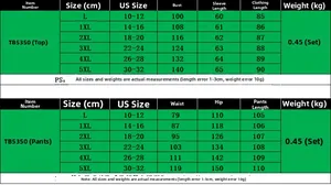 Detailed size chart for women's plus size printed two-piece set covering sizes L to 5XL