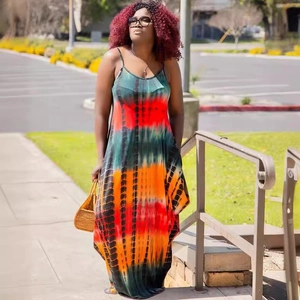 Summer loose tie-dye sleeveless maxi dress with thin straps for women