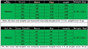 Size chart for women's plus size joggers TB5553 with measurements from 1XL to 5XL