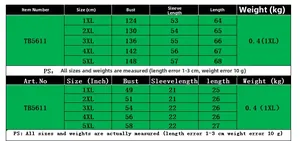 Detailed size chart for women's plus size baseball jacket from 1XL to 5XL with measurements