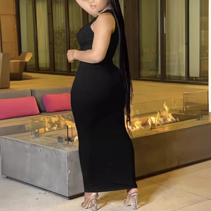 Elegant sleeveless black bodycon maxi dress with a slim fit silhouette for formal events