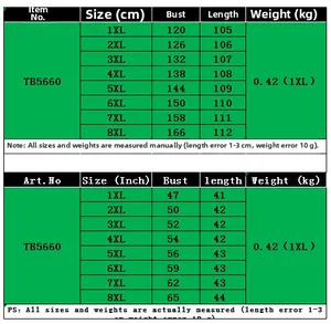 Detailed size chart for plus size floral dress showing 1XL to 8XL measurements in cm and inch