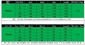 Detailed size chart for the floral print dress with measurements in cm and inches