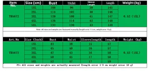 Size chart for plus size elegant V-neck dress with measurements in cm and inches