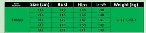 Size chart for plus-size short sleeve maxi dress including chest and length measurements