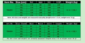 Size chart for V-neck maxi dress with measurements from 1XL to 5XL in cm and inches