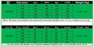 Detaillierte Größentabelle für Plus Size bedrucktes Bodycon-Maxikleid von 1XL bis 5XL mit Maßen