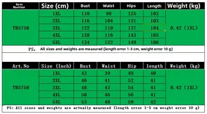 Detailed size chart for plus size polka dot dress with measurements from 1XL to 5XL