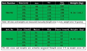 Tableau des tailles détaillé pour pantalon écossais grande taille allant de 1XL à 5XL