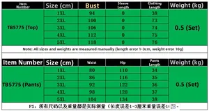 Detailed size chart for plus size women's print top and shorts set in sizes 1XL to 5XL