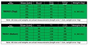 Detailed size chart for two-piece vertical stripe set including top and bottom measurements