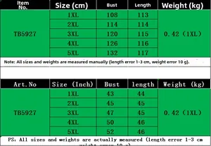 Tableau des tailles pour robe à rayures grande taille de 1XL à 5XL avec mesures détaillées