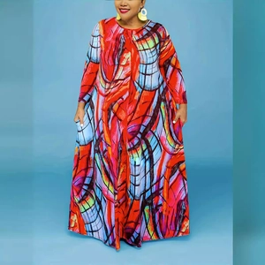 Plus Size Langarm-Maxikleid mit lebhaftem, abstraktem geometrischem Batikdruck-Muster