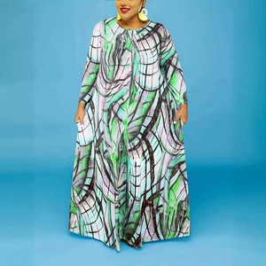 Damen Übergröße Langarm-Maxikleid mit lebhaftem abstraktem geometrischem Kunstdruck